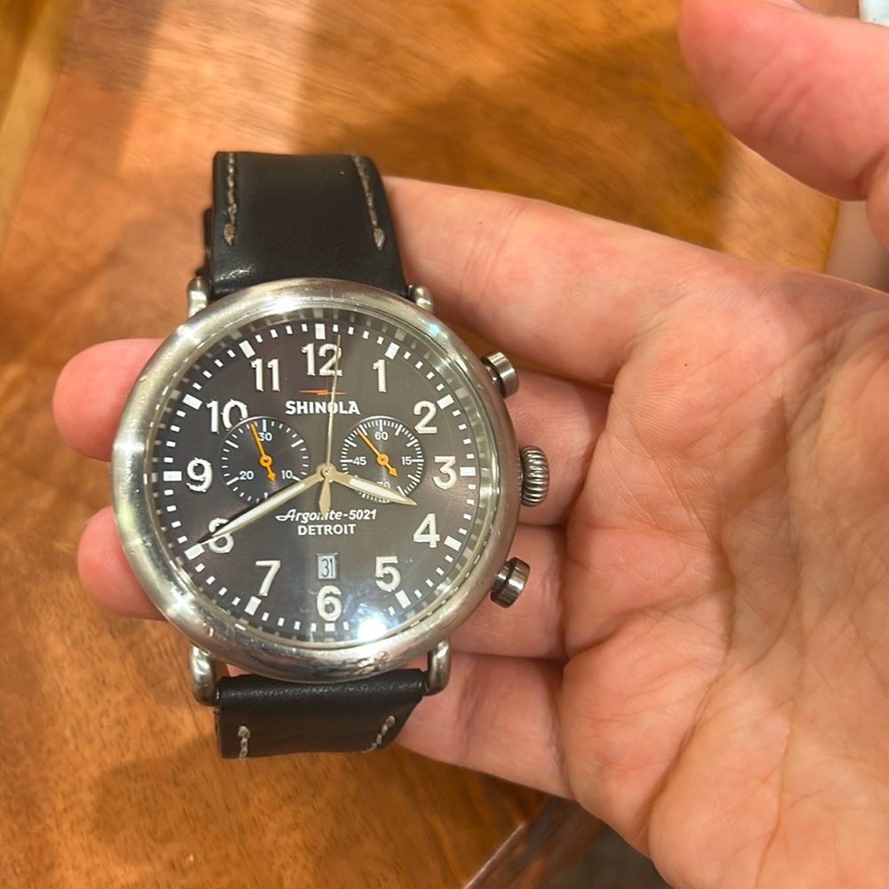 Shinola Black & Silver “Runwell” Watch + Leather Band